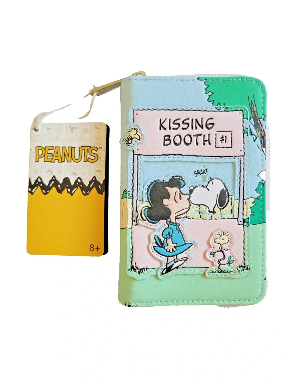 Peanuts Kissing Booth Zip Wallet in Aqua and Light Blue
